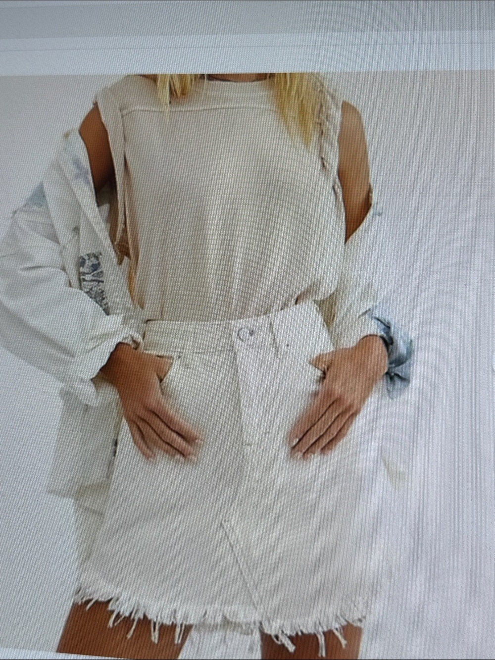 NWOT We The Free Bailey Denim Cream Frayed Hem Summer Coastal Cowgirl MiniSkirt